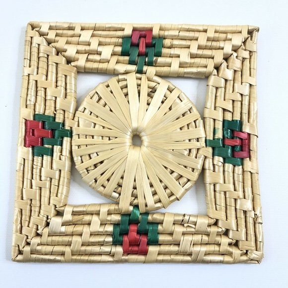 Woven Raffia Straw Trivets Set of 8 Round Square - Picture 5 of 12